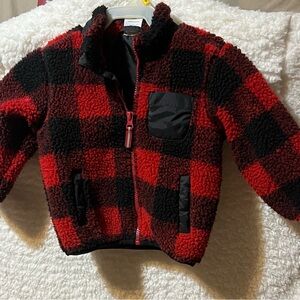 Wonder Nation Red and Black Plaid Fleece Jacket